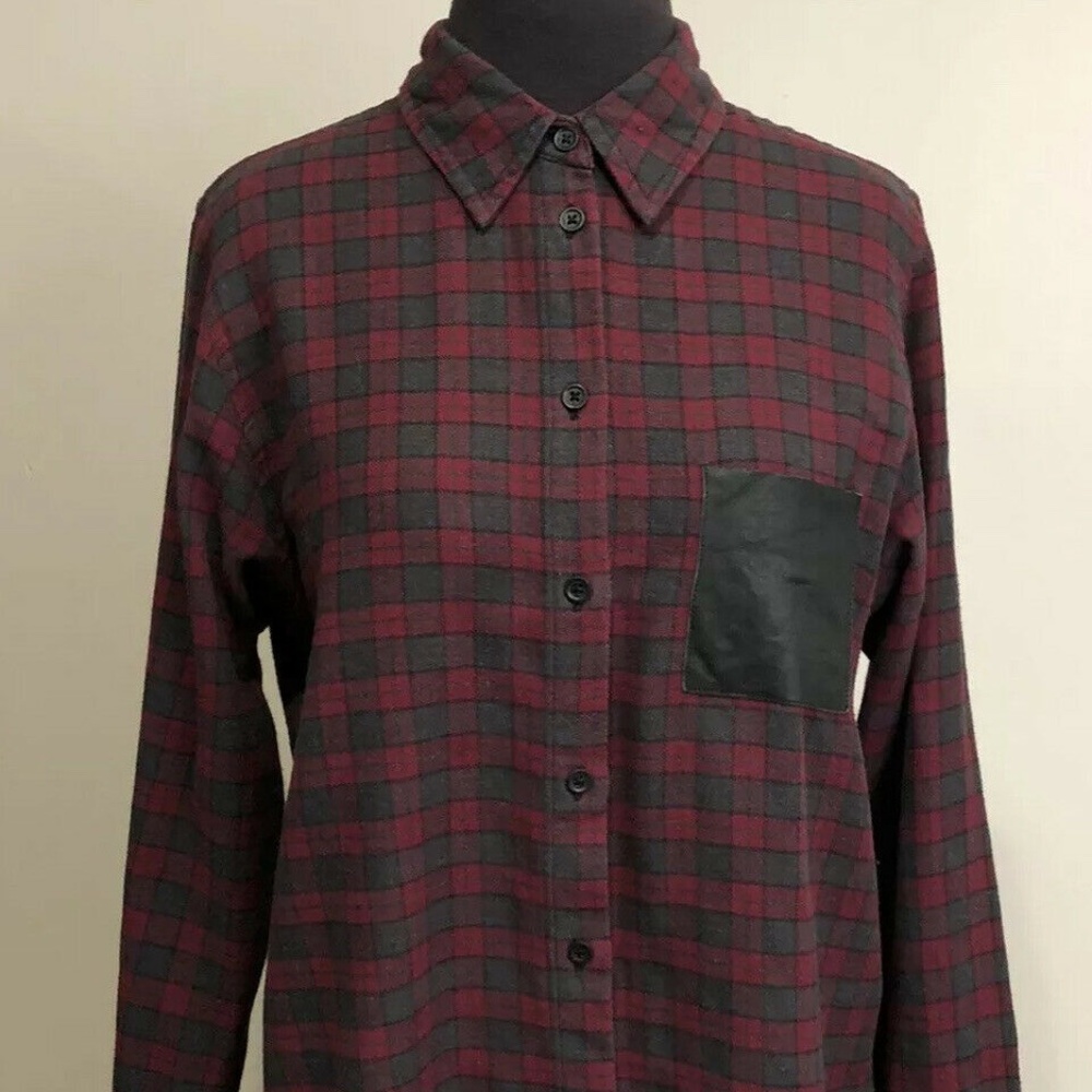 MAJE Danette Plaid Shirt Leather Pocket Sz 1